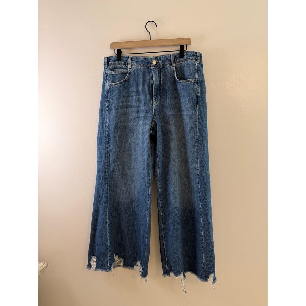 NWOT Pilcro Anthropologie Wide Leg Jeans 31 Raw Hem High Rise 100% Cotton - Picture 3 of 11
